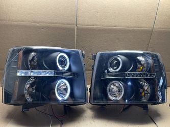 #OH149 2007-2013 Chevy Silverado Halo LED Black Halogen Headlight Pair 