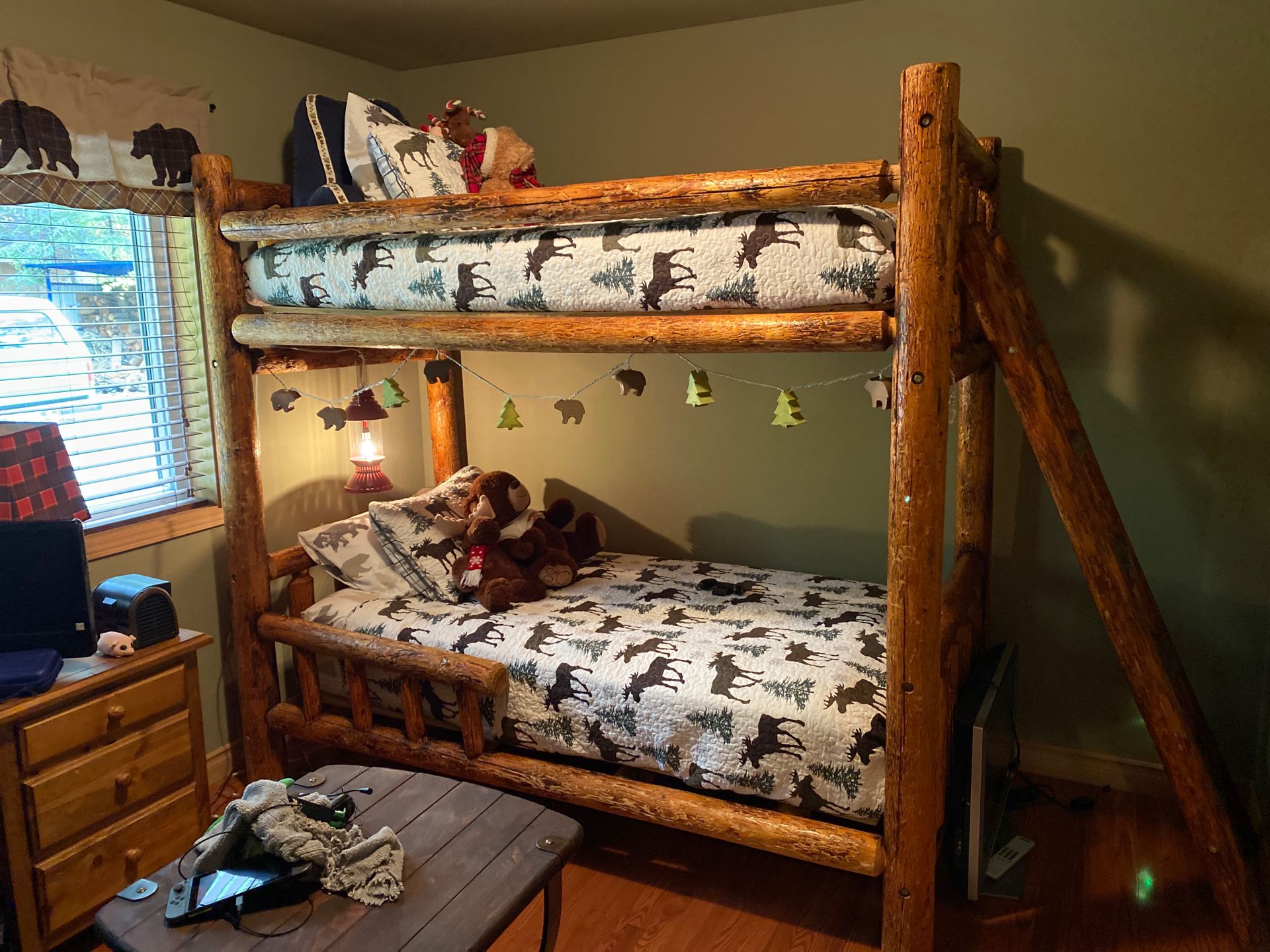 Twin log bunk beds