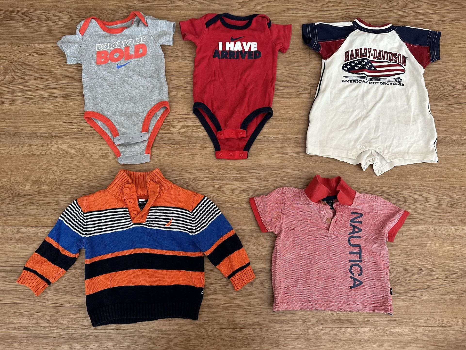 Lot Of 5 Baby Boy Clothes 6-9 Months Casual Nautica Nike Harley-Davidson