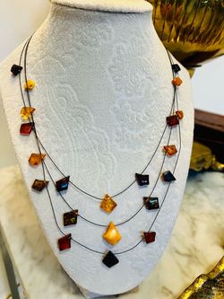 Mixed Color Baltic Amber on 18" Layered Chain