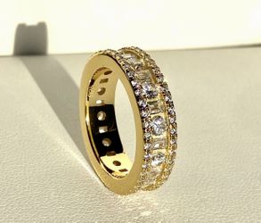 Italy 925 Sterling Silver Baguette Ring 14K Gold 5X Layered Size 6-10 US Unisex Engagement Ring, Lifetime Warranty 
