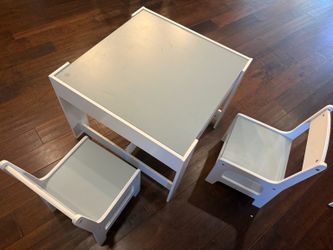 Kids Wooden Table & 2 Chairs Set – White