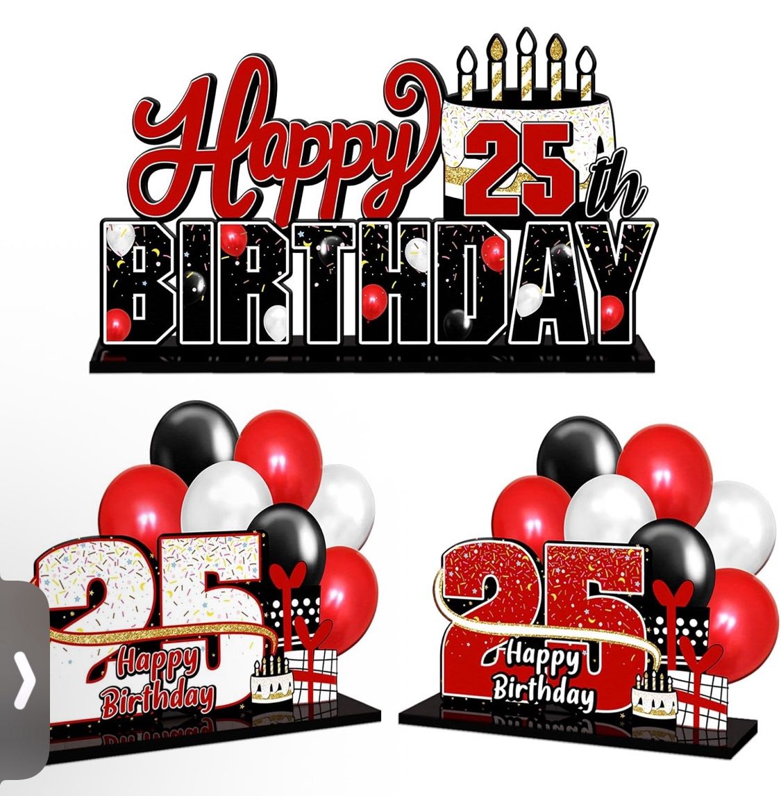 New Happy 25th Birthday Red Acrylic Table Topper Centerpieces Set - Cheers to 25 Years Old Birthday 25th Bday Party Gift Decorations.