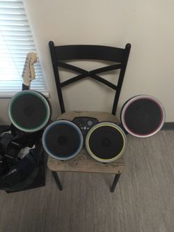 Xbox rock band drums, includes everything in the picture besides the Xbox 360 and 3 controllers
