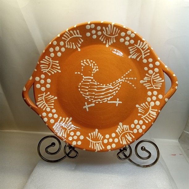 Cevalfer Portugal Handcrafted Red Pottery Earthenware Primitive Rooster Platter 