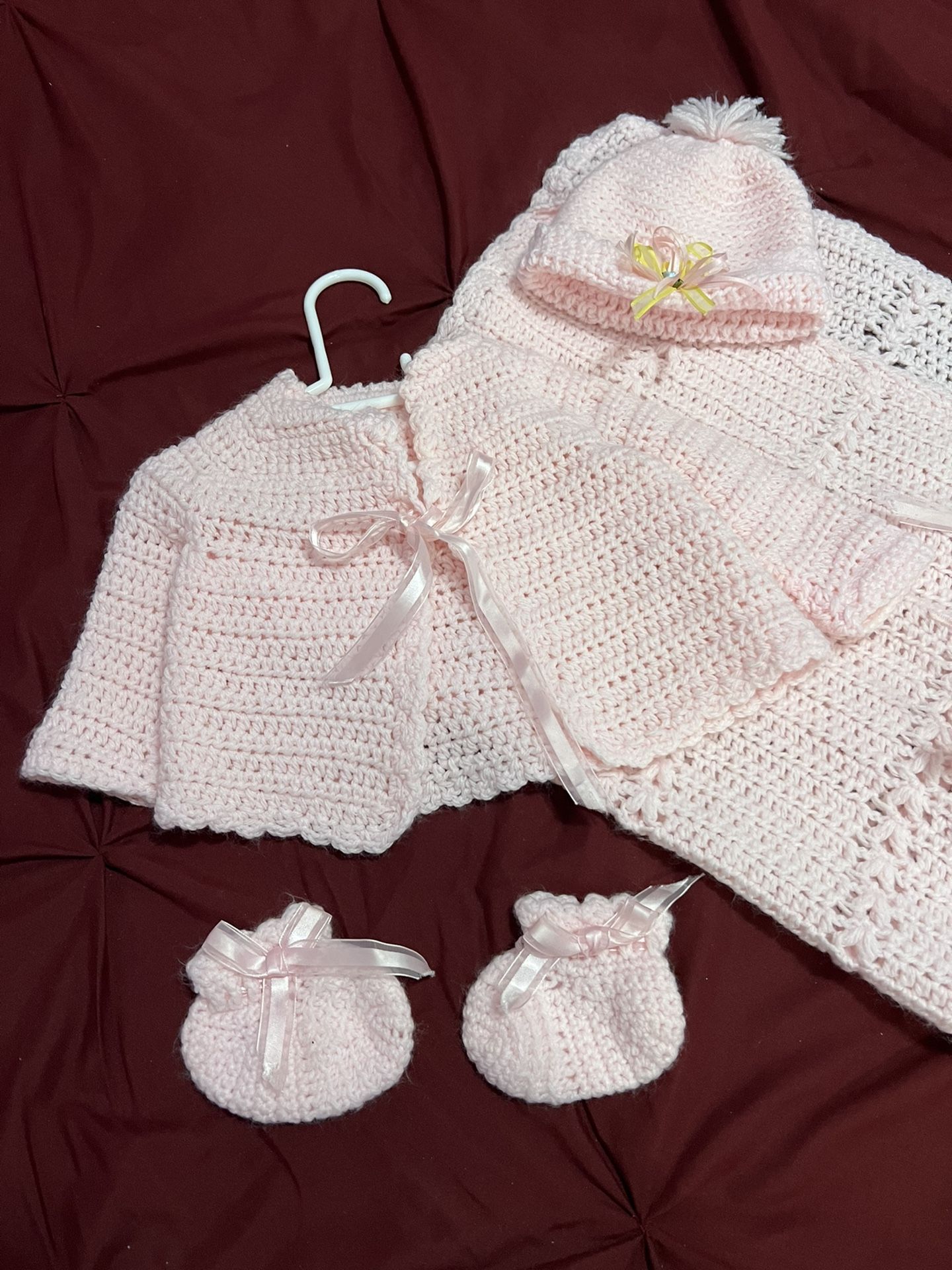 Hand Crochet Set Of Blanket Shoes Hat And Coat