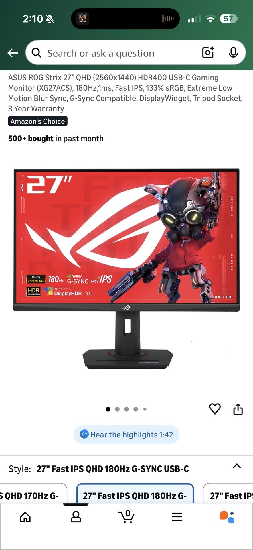 Asus Rog gaming monitor