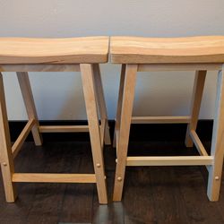 Set of 2 24" Solid Wood Backless Saddle Counter Height Barstools