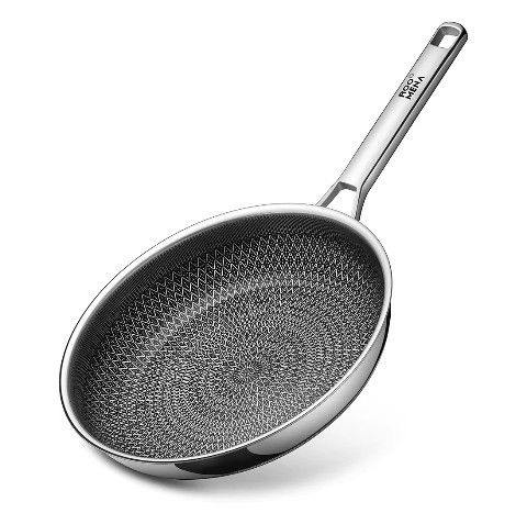 Roomena Non Stick Frying Pans Hybrid Ceramic, 12 Inch Tri-Ply Stainless Steel Skillet, Non-Toxic, PFAS/PFOA/PTFE Free, Metal Utensil Safe, Dishwasher