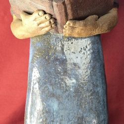 Vtg TERRA COTTA Clay Little Girl Server Statue Sculpture ~23 1/2" Tall Signed