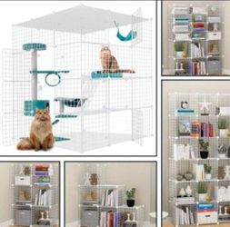 New MESHKADetachable Metal Wire Indoor DIY Kennels Crate Large Exercise Place Ideal,1-4 Cats, Rabbit Small Animal