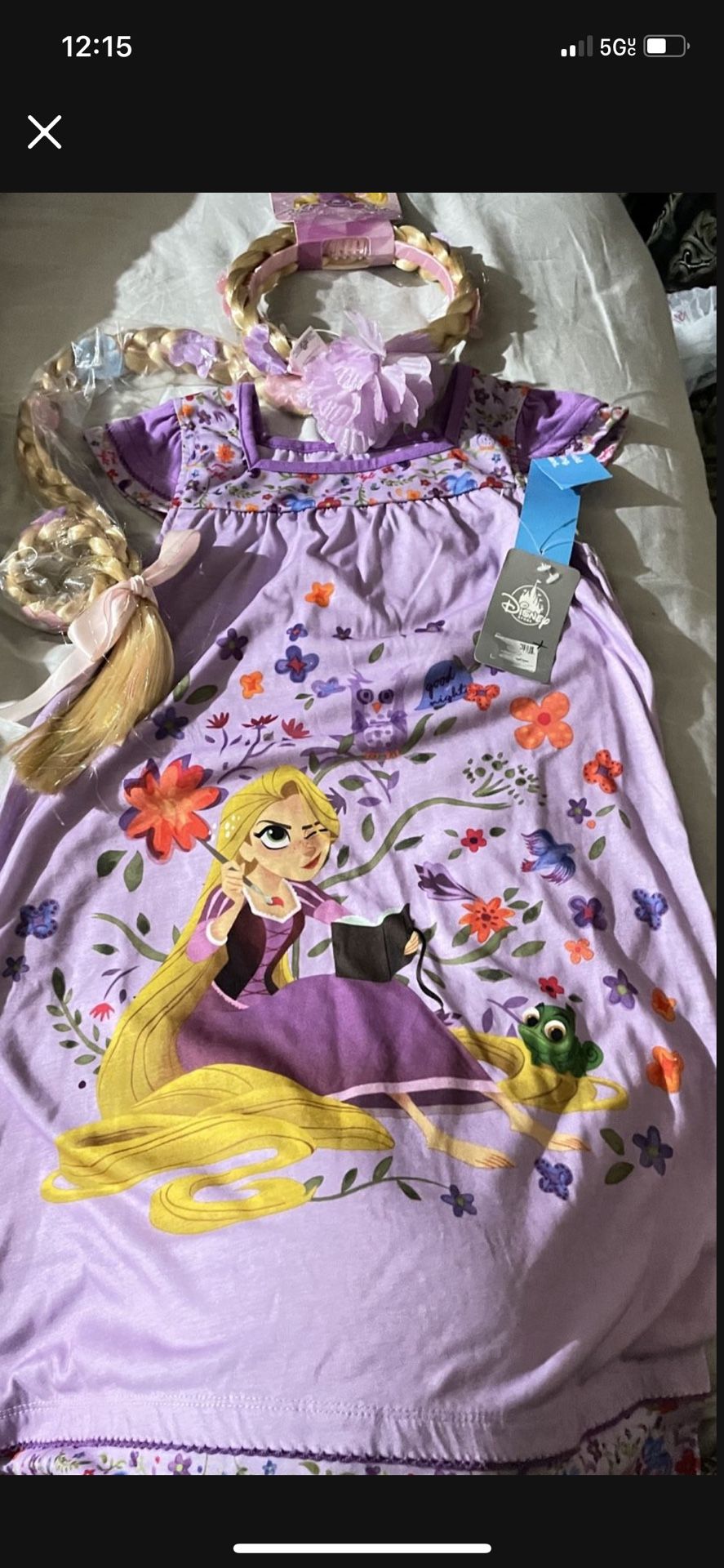 Rapunzel Tangled Costume Braid Wig Long Hair Crown Tiara And Sleeping Gown Size 7/8 NWT Serious inquiries only  Pick up location in the city of Pico R