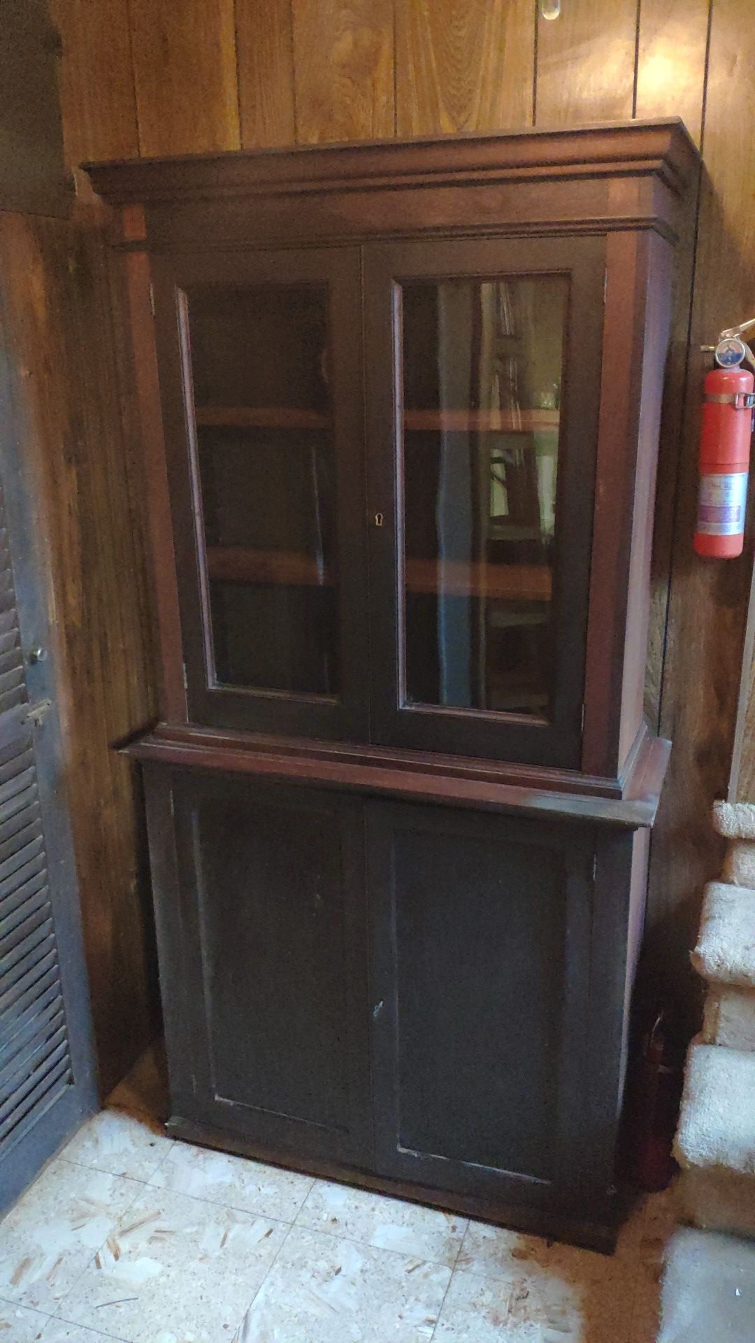 Vintage Wooden Brown China Hutch