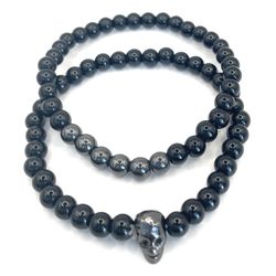 Double Men’s Beaded Bracelet With Skull