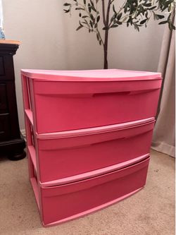 Pink Plastic 3 Drawer Storage/Dresser