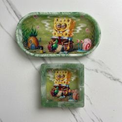 Unique Fried Spongebob Ashtray Tray Stoner Set | Cartoon Collectible Gift Decor