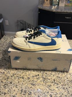 Size 13 Jordan 1 Low Travis Scott x Fragment Sail Military Blue SKU DM7866-104