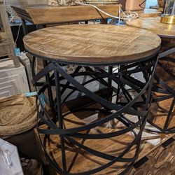 Round Metal And Wood End Table