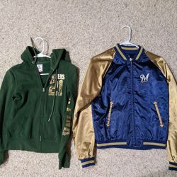 Womens size small Packers Hoodie and Brewers Jacket