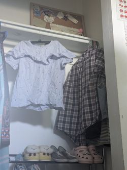 Blue And White Striped Blouse, Ladybugs And Daisies, Youth Small