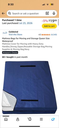 Queen mattress moving bag