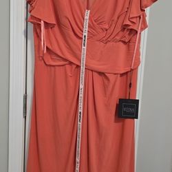 Mac Duggal / IEENA Sunset Coral Midi Dress – Size 16 – New w/ Tags (Retail $238)