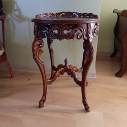 Ornate Carved Tound French Side Table