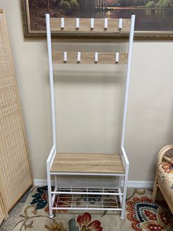 5Ft 8” H Entryway hall tree, Shoe bench w/ shoe shelves 27.5" W 🚚 extra