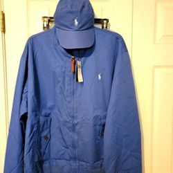 XL Blue Polo Jacket With matching Cap.