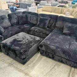 Black modular sectional sofa set Corduroy fabric