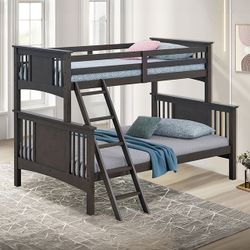 Bunk Bed Twin Full Stain Greu Finish, Solid Wood, Others. Angled Ladder, Mattress Sold Separatelly, New Especial Price 