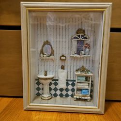 Vintage Diorama Victorian Bath Room Miniature Dollhouse Furniture Shadow Box 