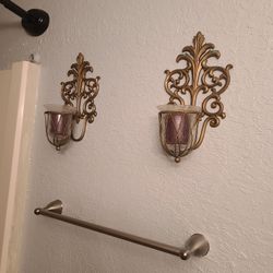 2 wall mount candle holders with candles 