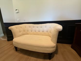 Cream Tufted Loveseat Settee on Casters