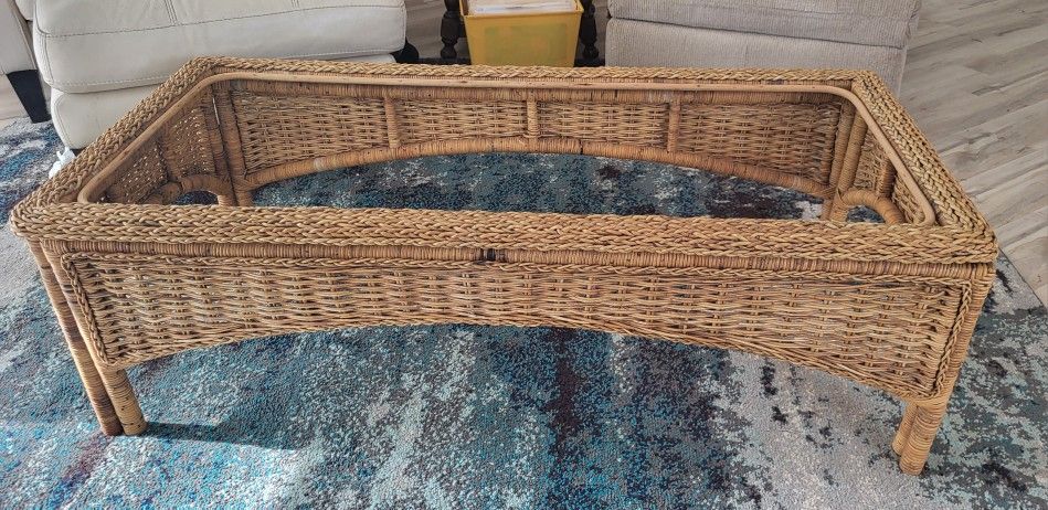 Vintage Rectangular Wicker Rattan Coffee Table Boho Chic