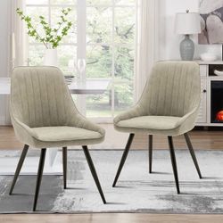 Modern Dining Chairs Set of 2 Upholstered Accent Chair, Mid Century Armless Leisure Chair, Kitchen Living Room Faux Suede Desk Side Chair with Metal L