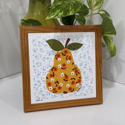 Vintage Pear Trivet Framed Retro Kitchen Decor 1983 Himark Floral Fruit Tile