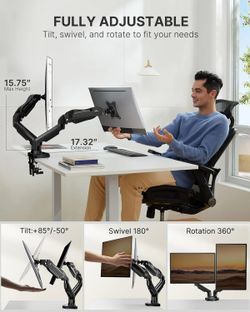 Brand New HUANUO HNDS8 Gas Spring Dual Monitor Arm Stand (Fits 17"-32" Screens)
