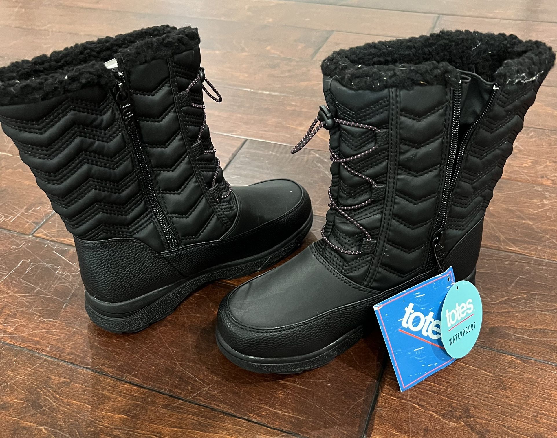 Totes Waterproof Boots Black and Pink