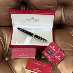 CARAN D'ACHE LEMAN BLACK 18 plated GOLD ROLLERBALL PEN Box open certificate Ink