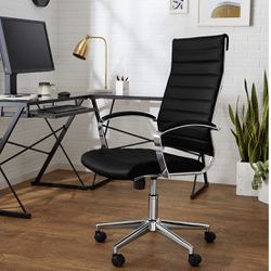 High-Back Executive Swivel Office Desk Chair with Ribbed Puresoft Upholstery - Black, Lumbar Support, Modern Style