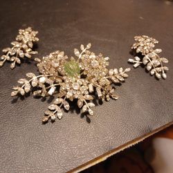 Large Rhinestone Brooch & Earring Set