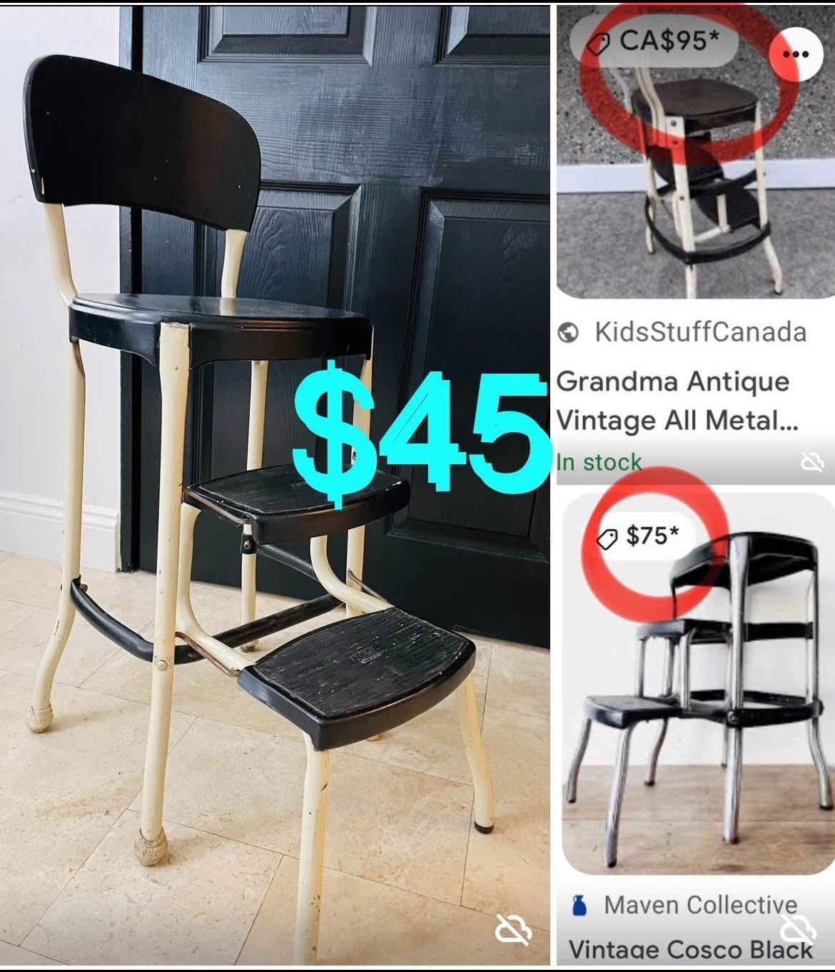 $45 Vintage Metal retro Metal 2 Step Stool & Chair in great condition can be painted as desired