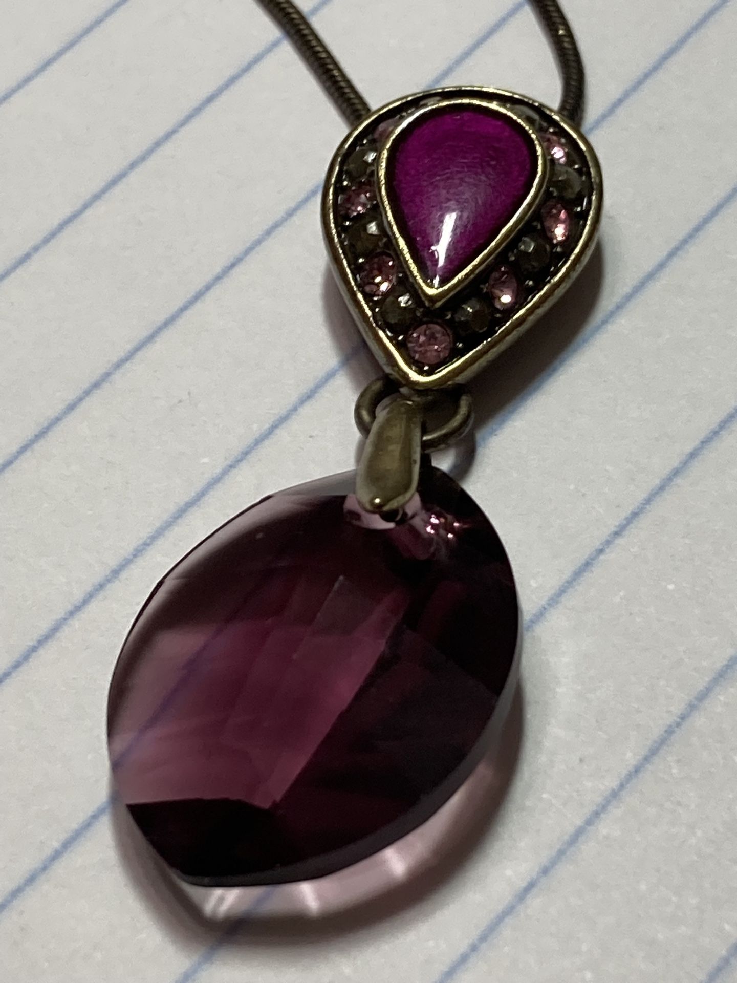 Touch Stone Crystal By Swarovski. Oxidized Brass Plated. Amethyst Slide Pendant