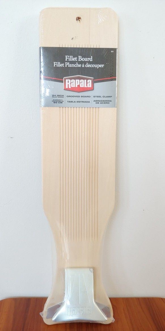 Rapala Fillet Board w/ Steel Clamp Made in USA New 24” Grooved Wood Fish Board - Fishing