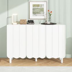Modern White Storage Cabinet with Adjustable Shelves and 5 Wood Legs