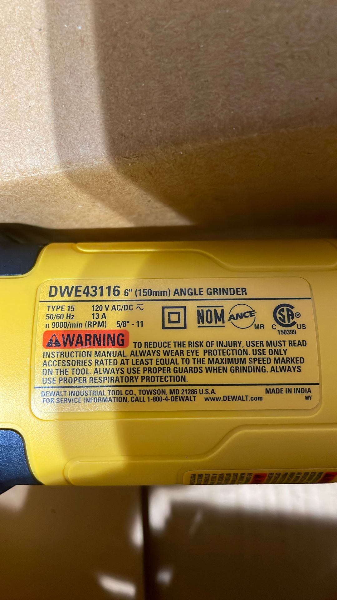 De Walt Grinding 6” 4 1/2”