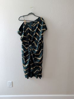 SHEIN Gold & Dark Green One-Shoulder Dress / Vestido elegante de Shein