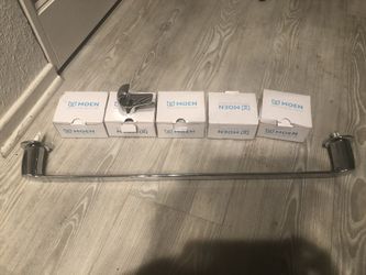 New silver-Towel rack and 5 Towel hooks for kitchen/bathroom