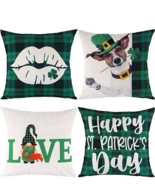 NEW! St Patricks Day Pillow COVERS ONLY, 18x18, Set of 4